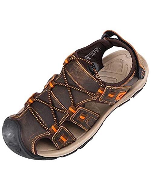 CREPUSCOLO Men Sandals Closed Toe Athletic Outdoor Hiking Sandals Slides Water Shoes Traveling Walking Fishermen Leather Climbing Summer Beach Slippers