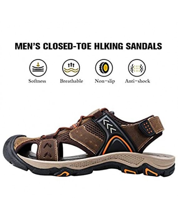 CREPUSCOLO Men's Leather Fisherman Sandals Closed Toe Summer Beach Sandals Outdoor Hiking Walking Athletic Sport Shoes