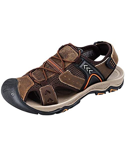 CREPUSCOLO Men's Leather Fisherman Sandals Closed Toe Summer Beach Sandals Outdoor Hiking Walking Athletic Sport Shoes