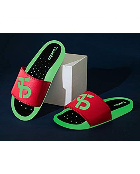 Men's Luminous Athletic Slide Sandals Comfort Lightweight Non-Slip Sport Slippers with Contoured Footbed