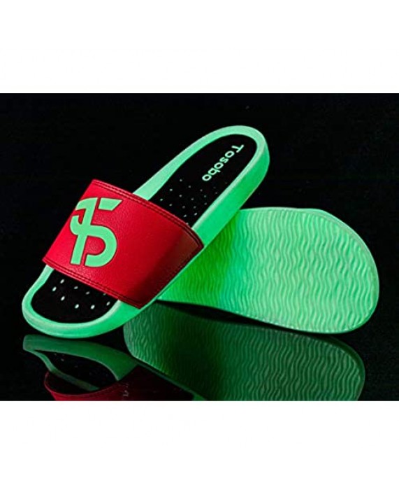 Men's Luminous Athletic Slide Sandals Comfort Lightweight Non-Slip Sport Slippers with Contoured Footbed