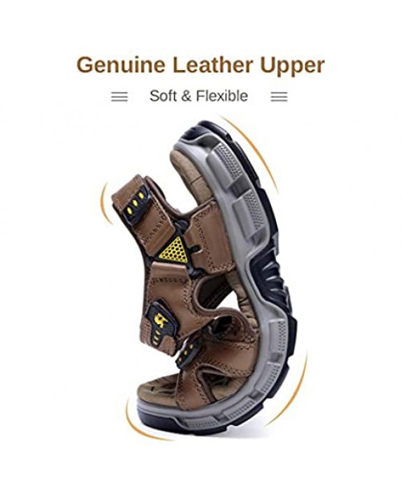 Men's Sandals Genuine Leather Sport Open Toe Hiking Athletic Sandals with Strap