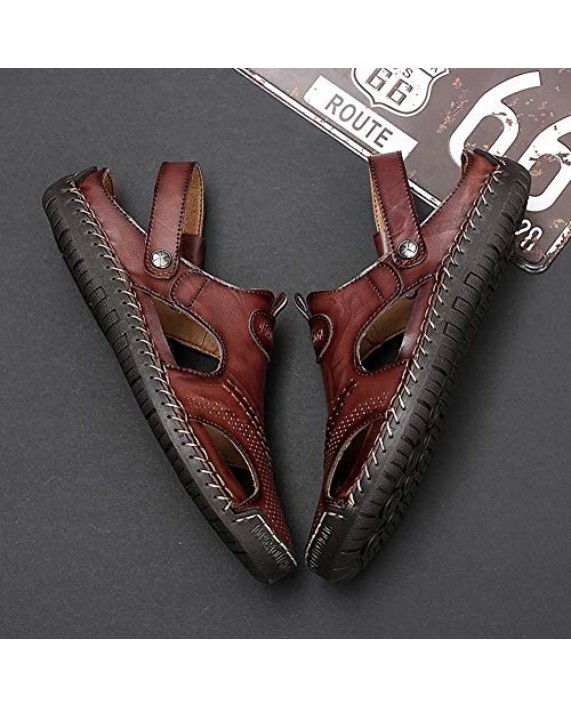 Moodeng Sport Sandals Closed Toe Leather Sandals Maroon