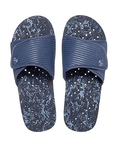 Showaflops Mens' Antimicrobial Shower & Water Sandals for Pool Beach Dorm and Gym - Navy Marble Slide 9/10