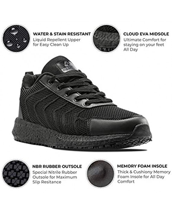 ALL DAY GRIP Women's Ultra Comfort Slip-Resistant Shoes. Water and Stain Repellent Upper. Non Slip Work Sneakers for Healthcare and Food Service Workers.