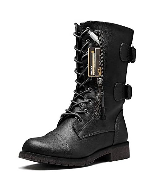 DailyShoes Women's Ankle Bootie High Lace up Military Combat Mid Calf Credit Card Knife Money Wallet Pocket Boots