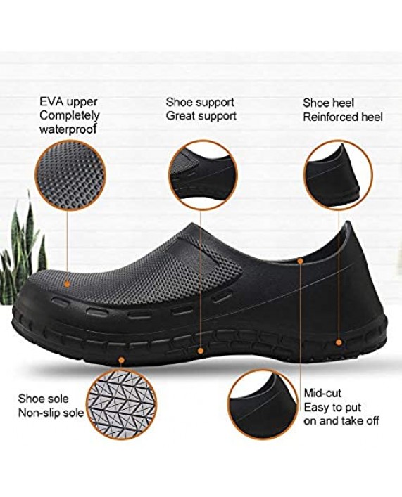 JSWEI Black Garden Shoes for Women - Professional Oil Water Resistant Nursing Chef Shoes，Non-Slip Safety Working Shoes for Kitchen Garden Hospital