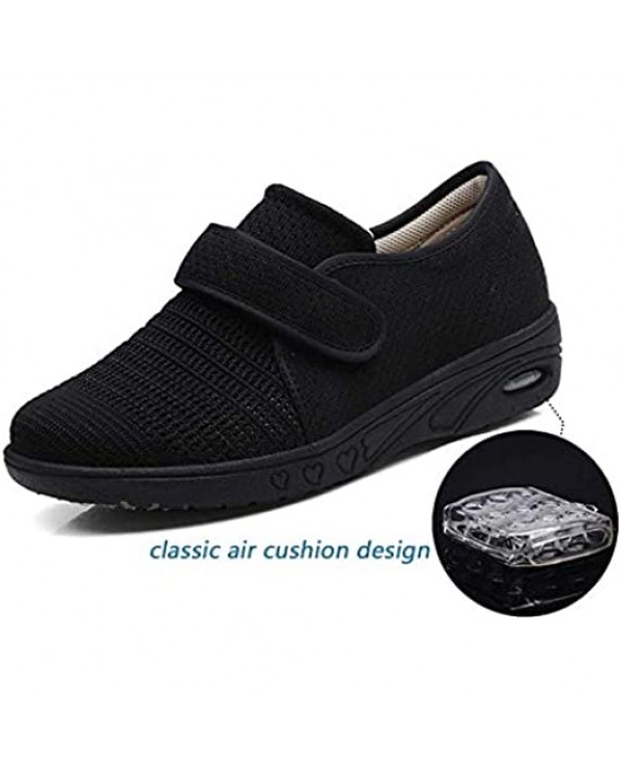 N A RYLHL Women’s Diabetic Walking Shoes Wide Width Adjustable Air Cushion Sneakers for Elderly Edema Arthritis Swollen Feet，Black，8.5