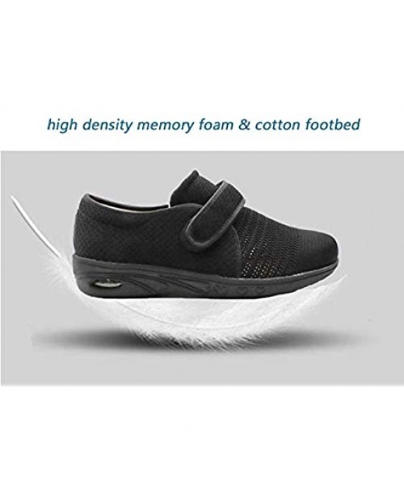 N A RYLHL Women’s Diabetic Walking Shoes Wide Width Adjustable Air Cushion Sneakers for Elderly Edema Arthritis Swollen Feet，Black，8.5