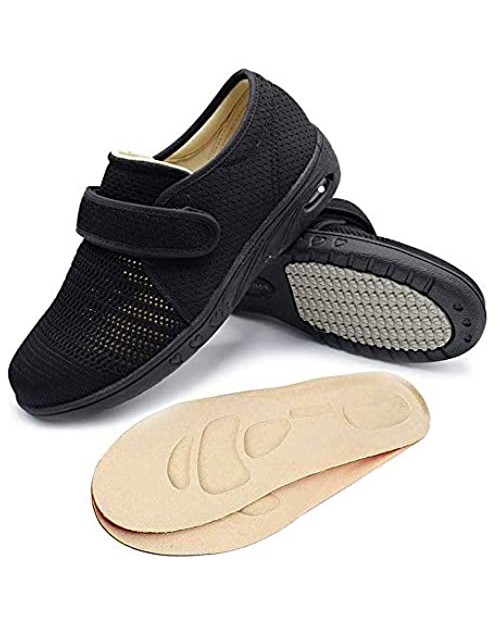 N\A RYLHL Women’s Diabetic Walking Shoes Wide Width Adjustable Air Cushion Sneakers for Elderly Edema Arthritis Swollen Feet，Black，8.5