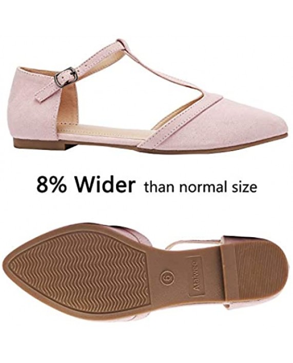 Ataiwee Women's Wide Flat Shoes - Slip On Suede Casual Pointy Toe Comfortable Openwork Pattern Ballet Flats.