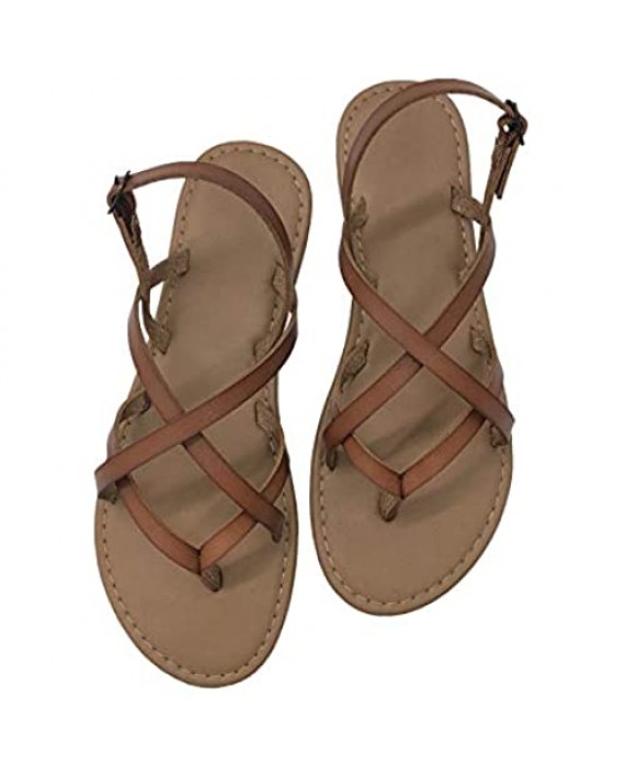 BENEKER Women's Gladiator Flat Sandals Roman Braided Strappy Flip Flops Fisherman Cross Strap Thong Summer Shoes
