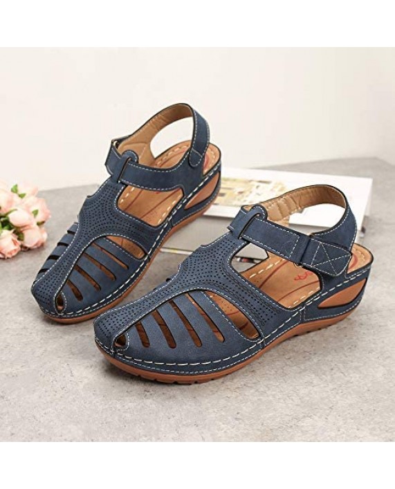 gracosy Summer Sandals for Women Comfort Beach Shoes Suede Leather Sandal Platform Wedge Shoes Gladiator Outdoor Ankle Strap Walking Sandal