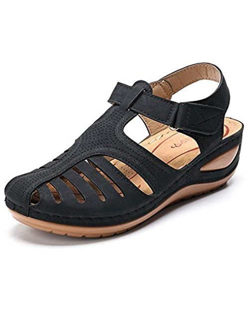 gracosy Summer Sandals for Women Comfort Beach Shoes Suede Leather Sandal Platform Wedge Shoes Gladiator Outdoor Ankle Strap Walking Sandal
