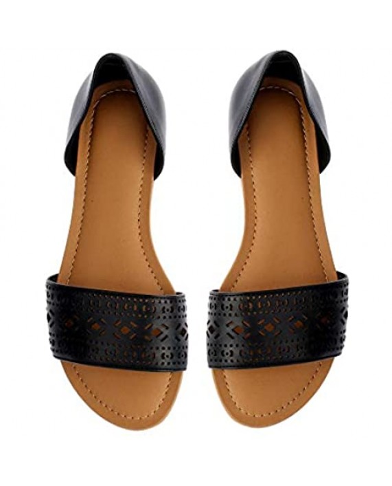 hitorat Women's Hollow Rhinestones Casual Comfy Flat Summer Sandals