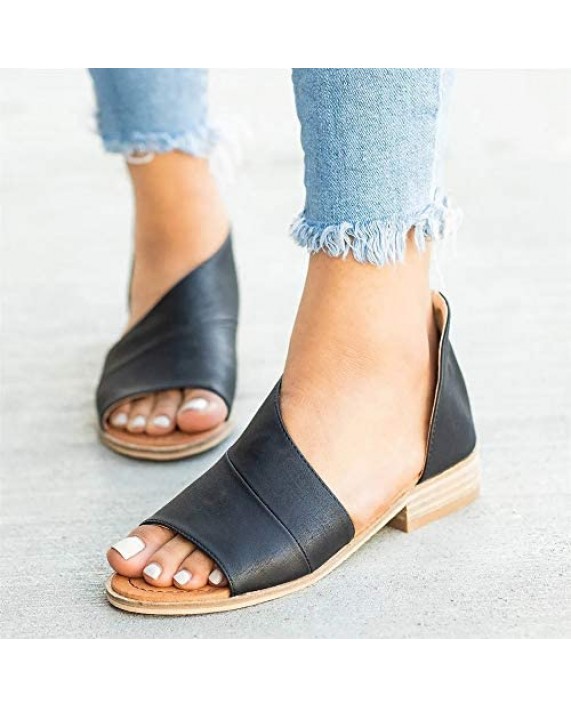 JITUUE Flat Sandals for Women Open Toe Slip on Low Heel Shoes Dress Gladiator Side Cutout Ankle Slides Summer