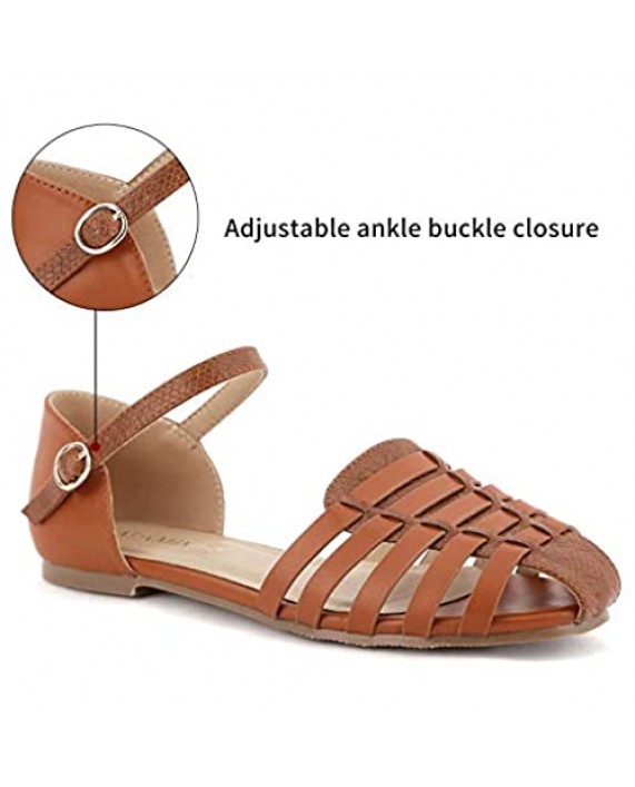 MaxMuxun Women's Closed Toe Flat Sandals Ankle Strap Cut Out Comfortable Summer Shoes