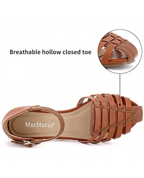 MaxMuxun Women's Closed Toe Flat Sandals Ankle Strap Cut Out Comfortable Summer Shoes