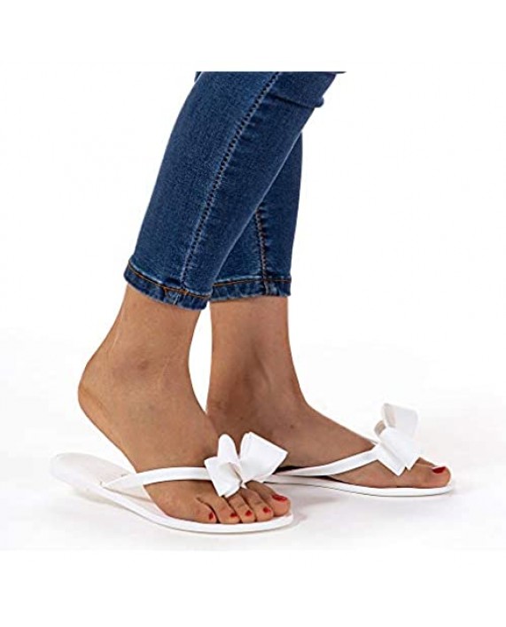 Mtzyoa Women Stud Bow Flip-Flops Sandals Beach Flat Rivets Rain Jelly Shoes