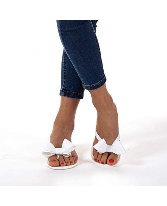 Mtzyoa Women Stud Bow Flip-Flops Sandals Beach Flat Rivets Rain Jelly Shoes