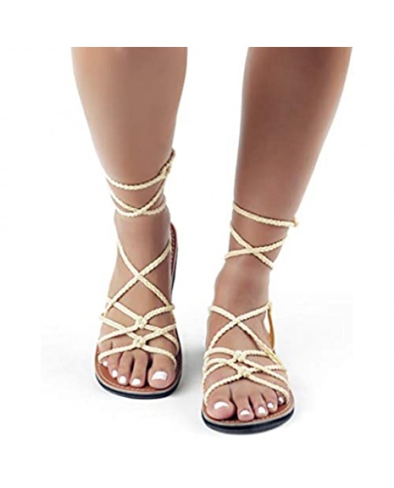Plaka Flat Gladiator Sandals for Women Sahara