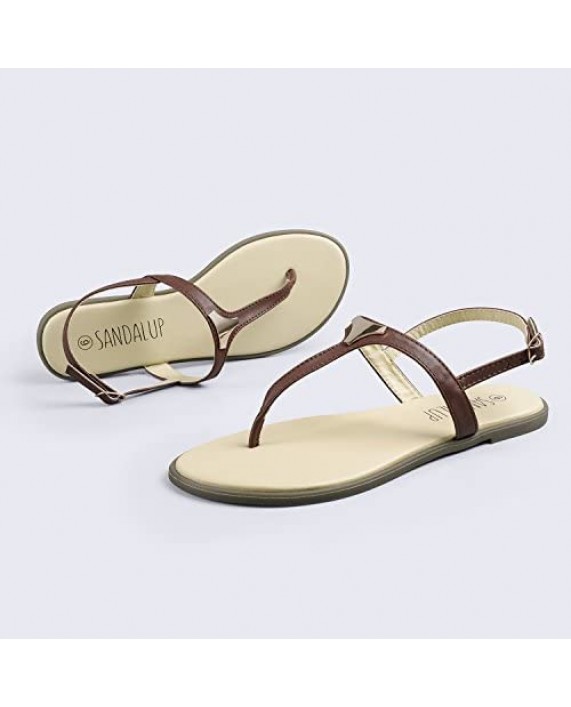 SANDALUP Flat Thong Sandals with Triangle Metal for Women