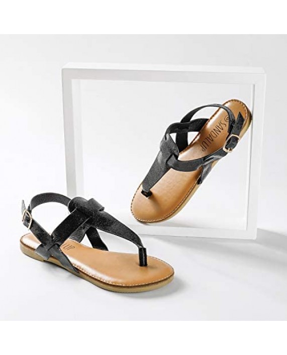 SANDALUP Thong Flat Sandals T-Strap Sandals with Ankle Strap for Women