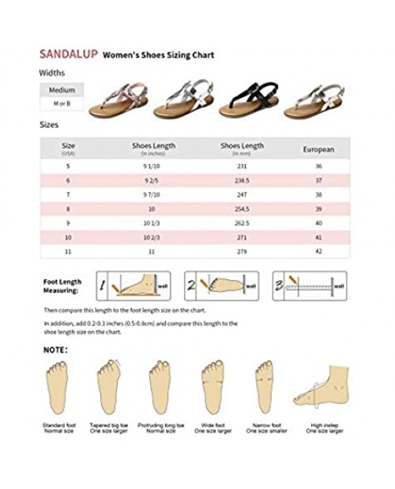 SANDALUP Thong Flat Sandals T-Strap Sandals with Ankle Strap for Women