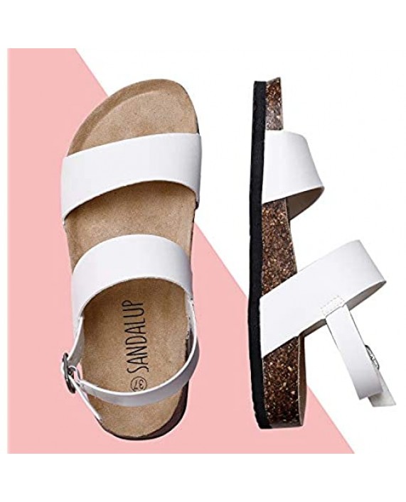 SANDALUP Women Cork Flat Sandals with Ankle Strap