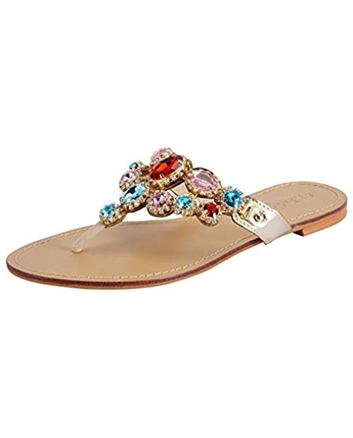 SheSole Women Summer Slip on Flat Sandals Rhinestones Flip Flop Comfortable Beach Wedding Shoes
