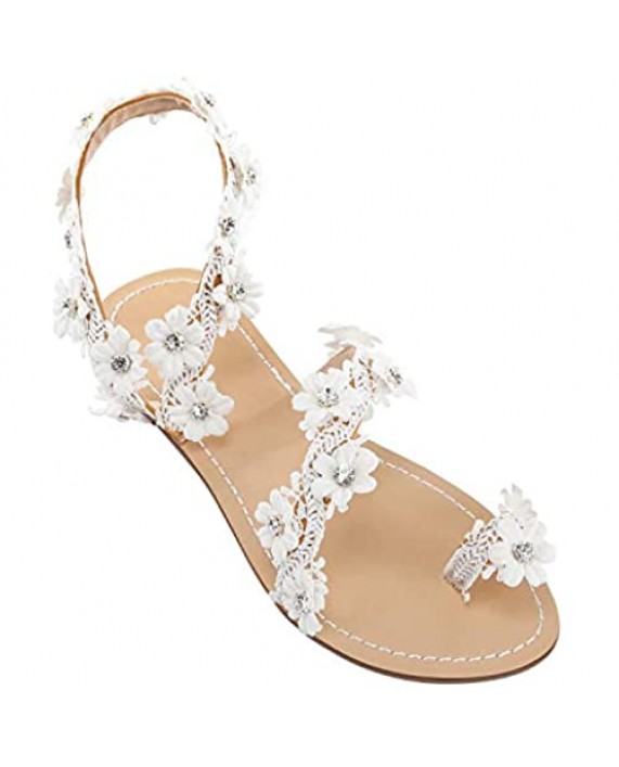 Women's Flat Sandals Flower Rhinestone Wedding Shoes and Bridesmaid Shoes