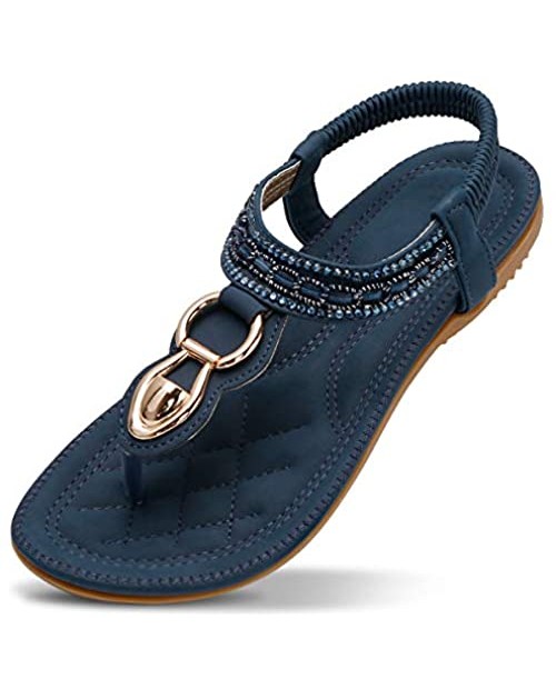 ZOEREA Ladies Sandals Peep Toe T-Strap Bohemia Women Sandals Flats Flip Flops Beach Holiday