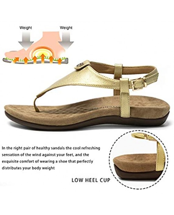 Athlefit Women's Comfortable Thong Sandals Dressy T-Strap Backstrap Sandal Orthotic Arch Support Orthopedic Walking Sandals