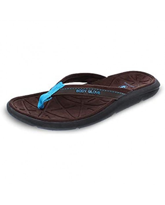 Body Glove Womens Flip Flops || Quest || Ultra Soft (Casual and Comfortable Beach Sandals for Women) Canvas Brown and Blue Thong Flip Flops for Women