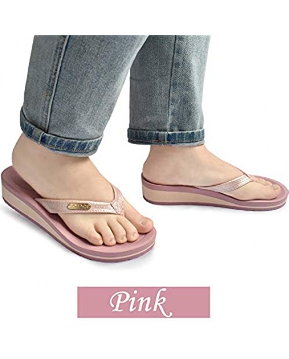 COFACE Leather Flip Flops for Women with Comfortable Arch Support Ladies Fashion Platform Thong Sandals Soft Yoga Mat Sole for Beach/Indoor Outdoor