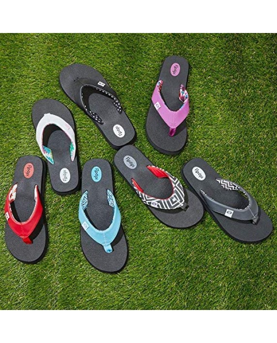 Floopi Classic Summer Flip Flop Thong Sandals for Women-Comfort Strap and Yoga Mat Padding Insoles for Support-Printed Soft Jersey Lining Non Slip Soles