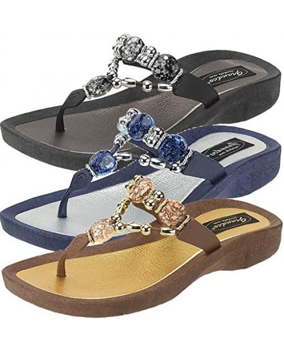 Grandco Women's 25542e Expression Beaded Waterproof Molded Sole Beach Thong Sandals Platform