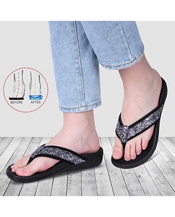 MEGNYA Orthotic flip Flops for Women Plantar Fasciitis Sandals for Flat Feet with Arch Support Comfortable Walking Thong Style Flip Flops Sandals