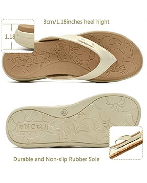 ONCAI Womens Flip Flops Comfortable orthotic Arch Support Thong Sandals with Soft Cushion Yoga Foam Leather Strap Summer Beach Size 5-11