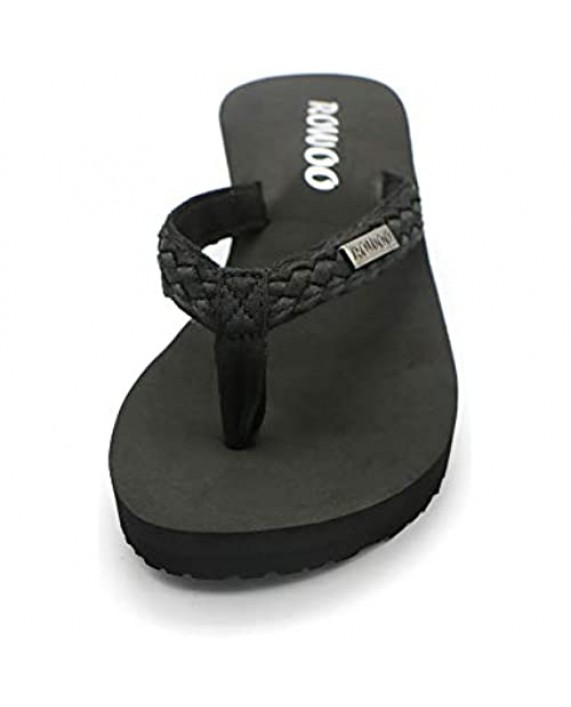 ONEHOO Women Platform Wedge No-Slip Thong Flip Flops High Heels Beach Dressy Sandals