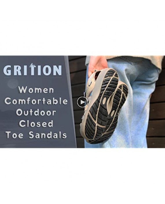 GRITION Women Outdoor Hiking Sandals Summer Adjustable Closed Toe Beach Sport Walking Shoes Beige