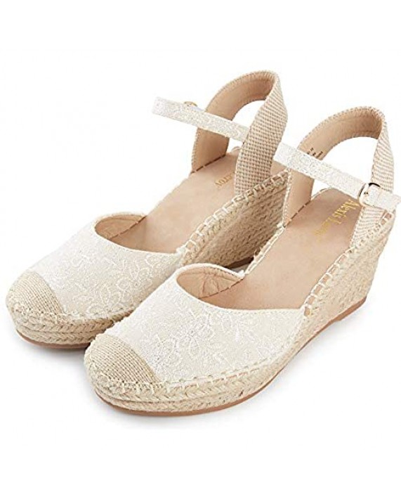 Alexis Leroy Women’s Embroidered Closed Toe Buckle Strap Espadrilles Wedge Sandals