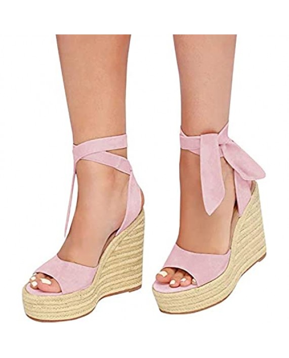 Liyuandian Womens Platform Espadrille Wedges Open Toe High Heel Sandals with Ankle Strap Buckle Up Shoes