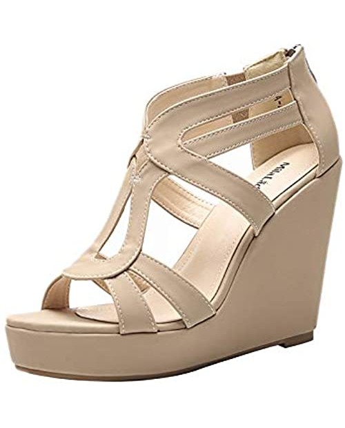 Mila Lady Lisa 5 Zippered Strappy Open Toe Platform Wedges Heeled Sandals Shoes for Women