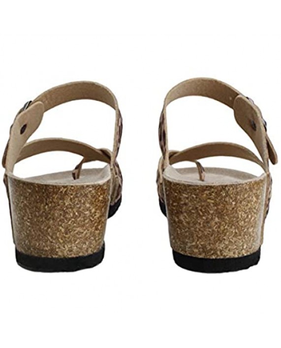 PEPPEP Cork Slip on Low Wedge Sandals for Women or Ladies Cute Dress Wedge Shoes with Leopard Print or Rose Gold Strap Real Suede and Memory Foam Insole Extremely Comfortable