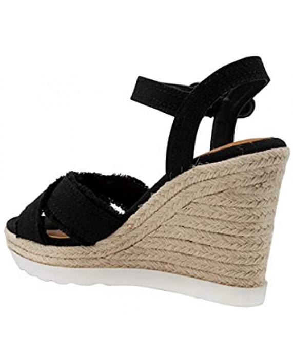 Sugar Espadrille Wedge Sandals for Women Womens Wedge Sandals Platform Wedge Sandals Criss Cross Straps with Buckle and Fringe Womens Sandals Fave