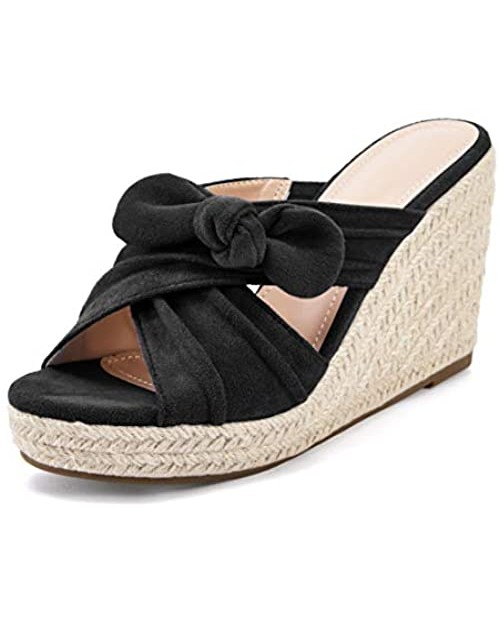 Womens Espadrilles Wedge Slides Sandals Platform Slip on Bow Knot Open Toe Summer Mules Shoes