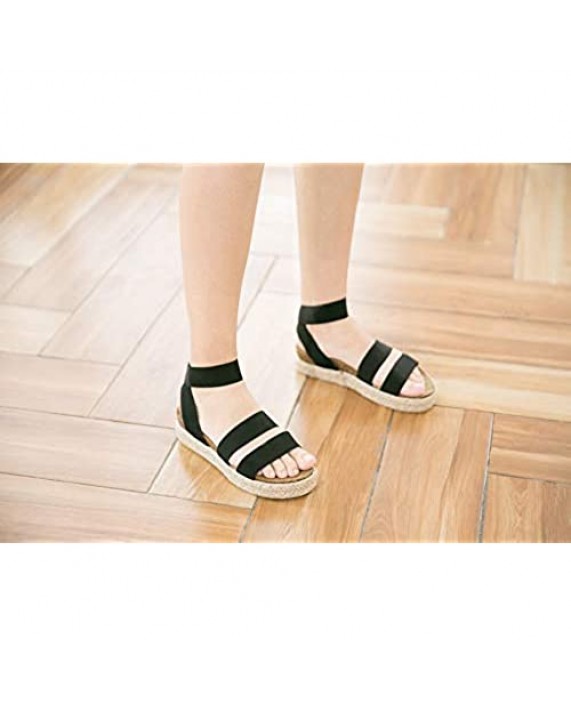 YYW Platform Espadrille Sandals for Women Open Toe Stretch Ankle Strap Studded Shoes Summer Platform Sandals