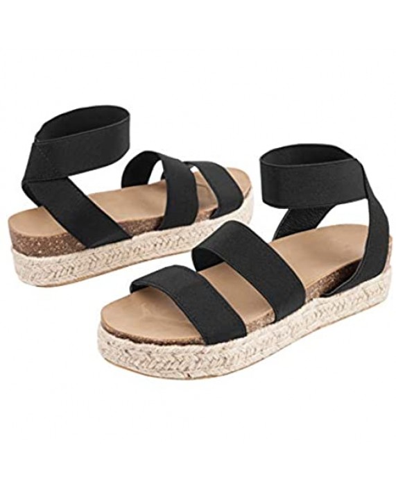 YYW Platform Espadrille Sandals for Women Open Toe Stretch Ankle Strap Studded Shoes Summer Platform Sandals