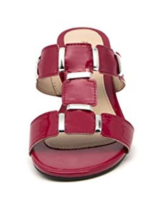 Alaruba Women's Slide Sandal Faux Patent Leather Silver Buckle